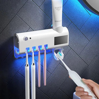 SOPORTE DE CEPILLOS 3 EN 1 | ESTERILIZADOR, ORGANIZADOR Y DISPENSADOR